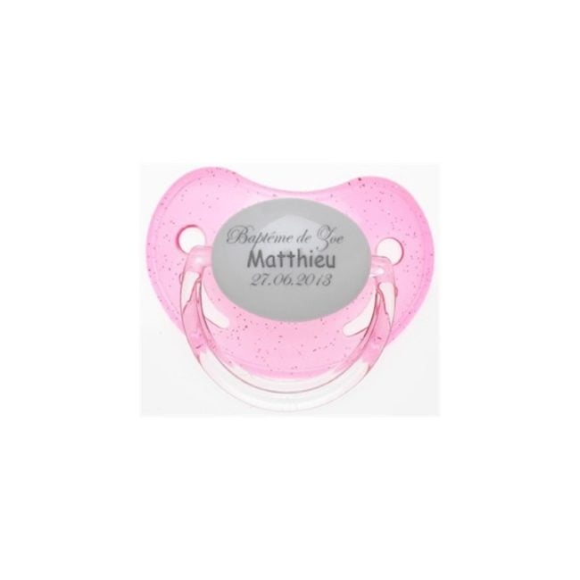 Tétine Faire-Part Baptême Personnalisée Rose Paillettes