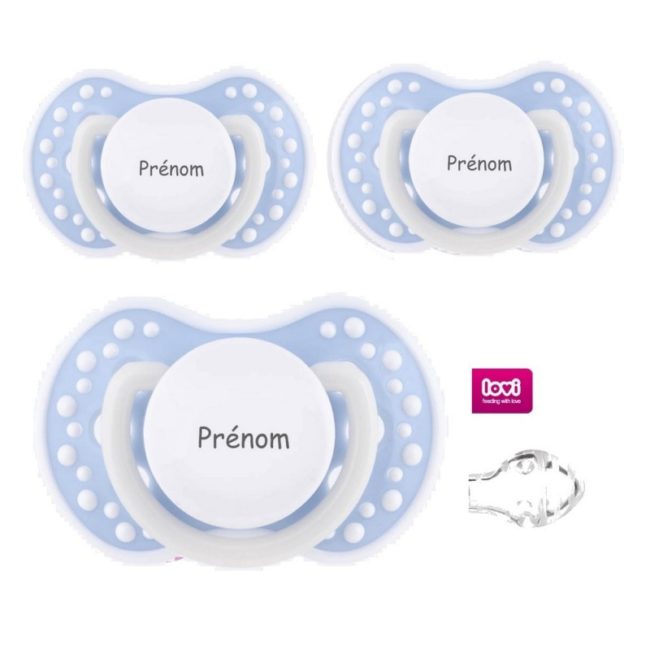 3 sucettes personnalisées phosphorescent blue Jours & Nuits