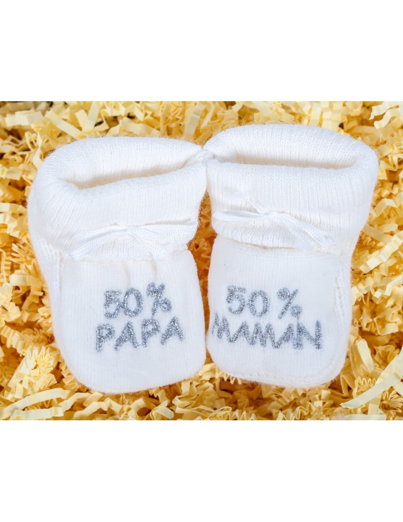 Chausson bébé mixte HAPPY BABY - 50% papa 50% maman - Blanc