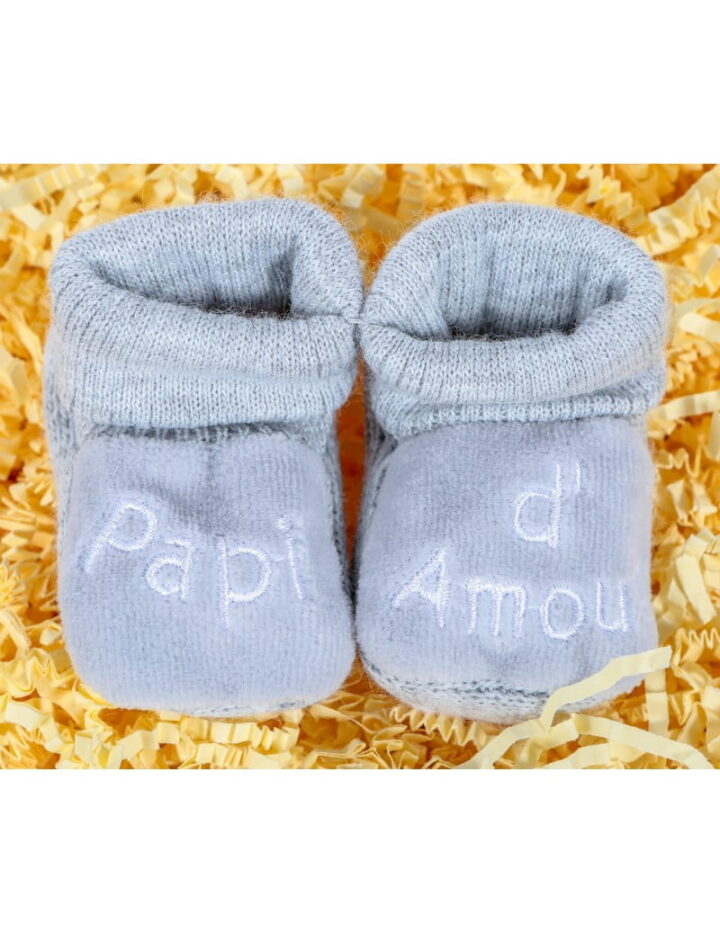 Chausson bébé bleu papi d'amour gris