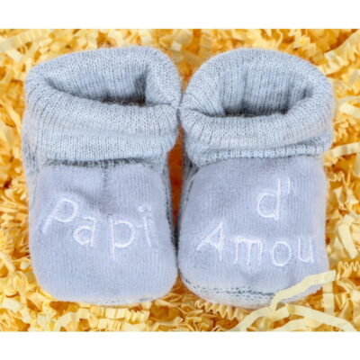 Chausson bébé bleu papi d'amour gris